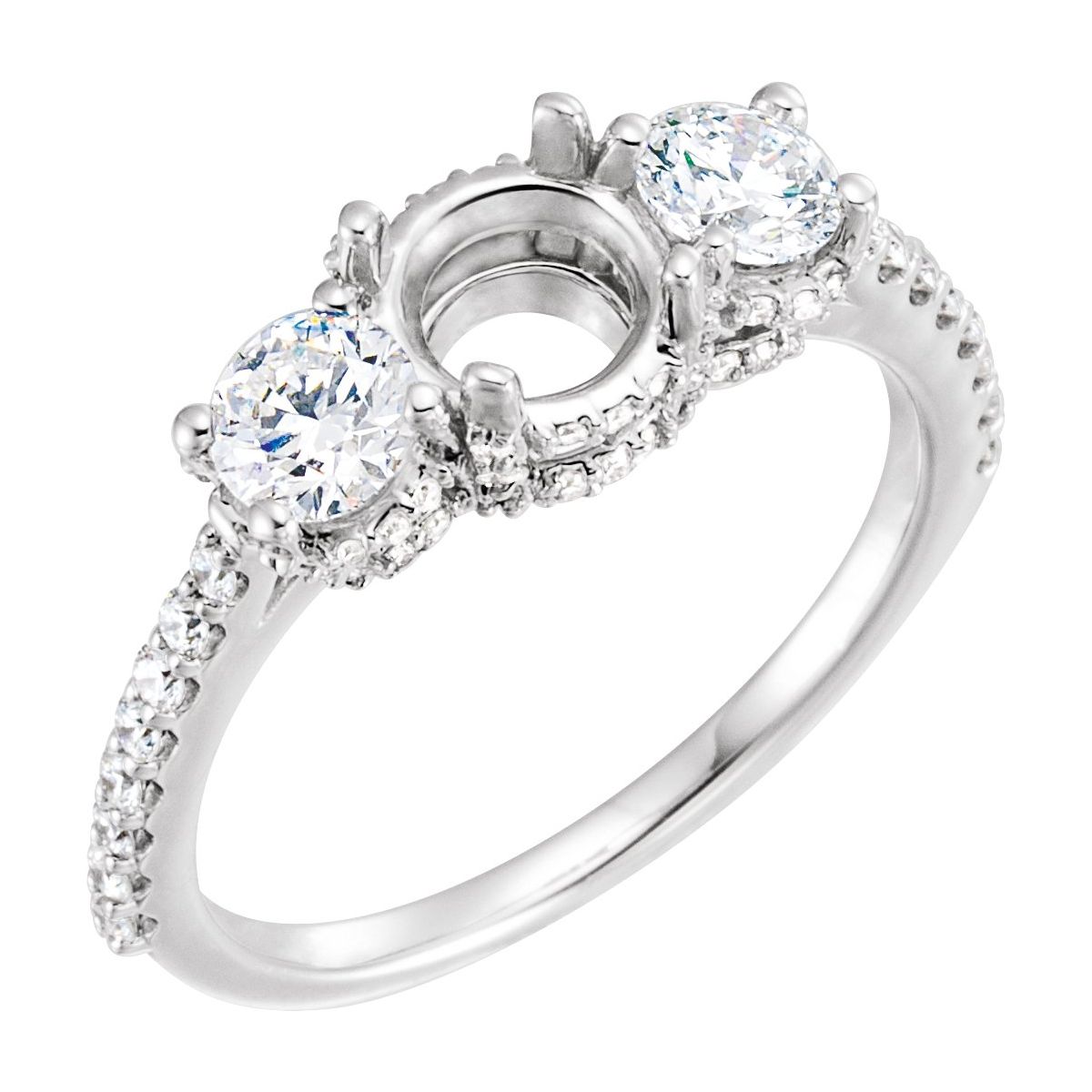 Natural Diamond Round Three-Stone Engagement Ring Semi-Mount - Platinum - Series 68904