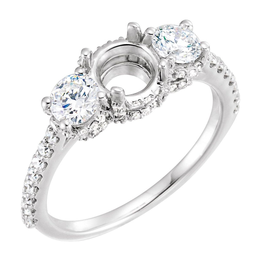 Natural Diamond Round Three-Stone Engagement Ring Semi-Mount - Platinum - Series 68904