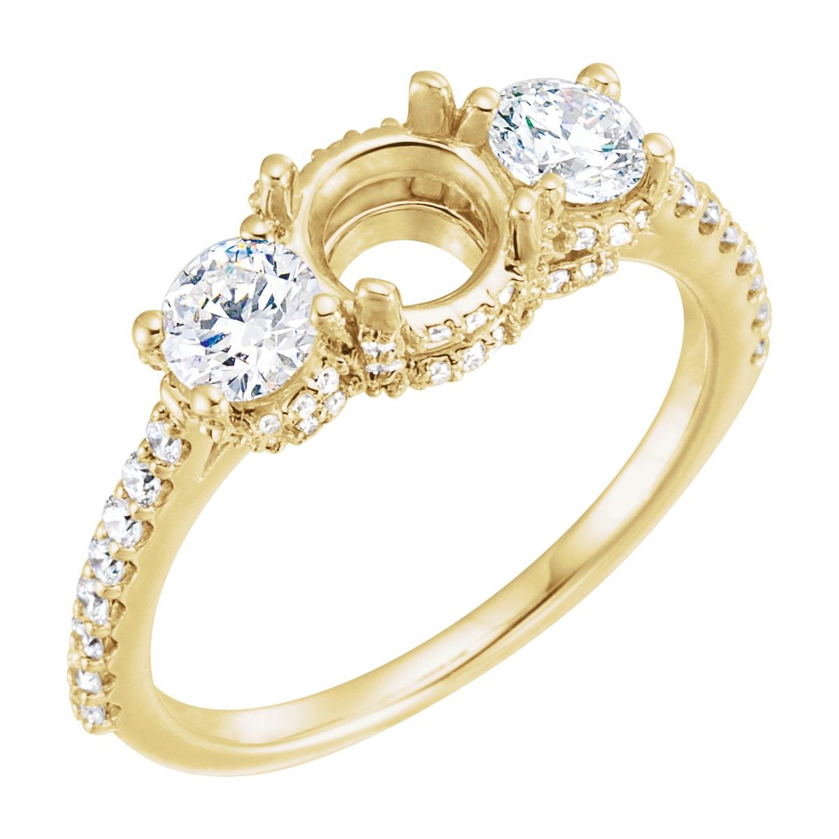 Natural Diamond Round Three-Stone Engagement Ring Semi-Mount - 14K Yellow Gold - Series 68904