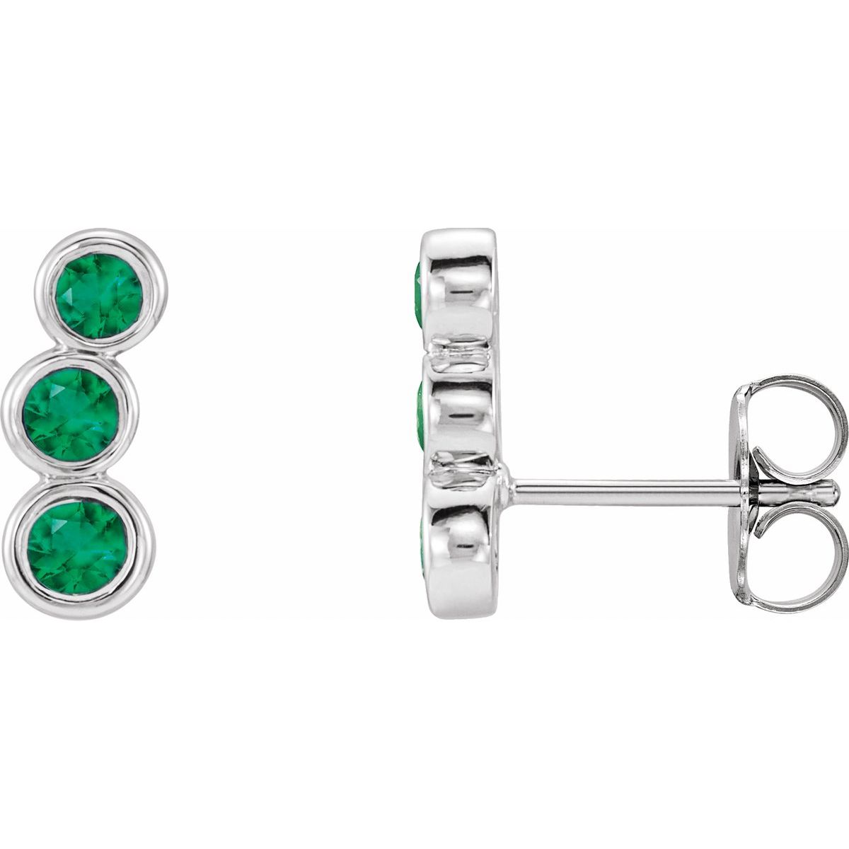 Natural Emerald Three-Stone Ear Climbers