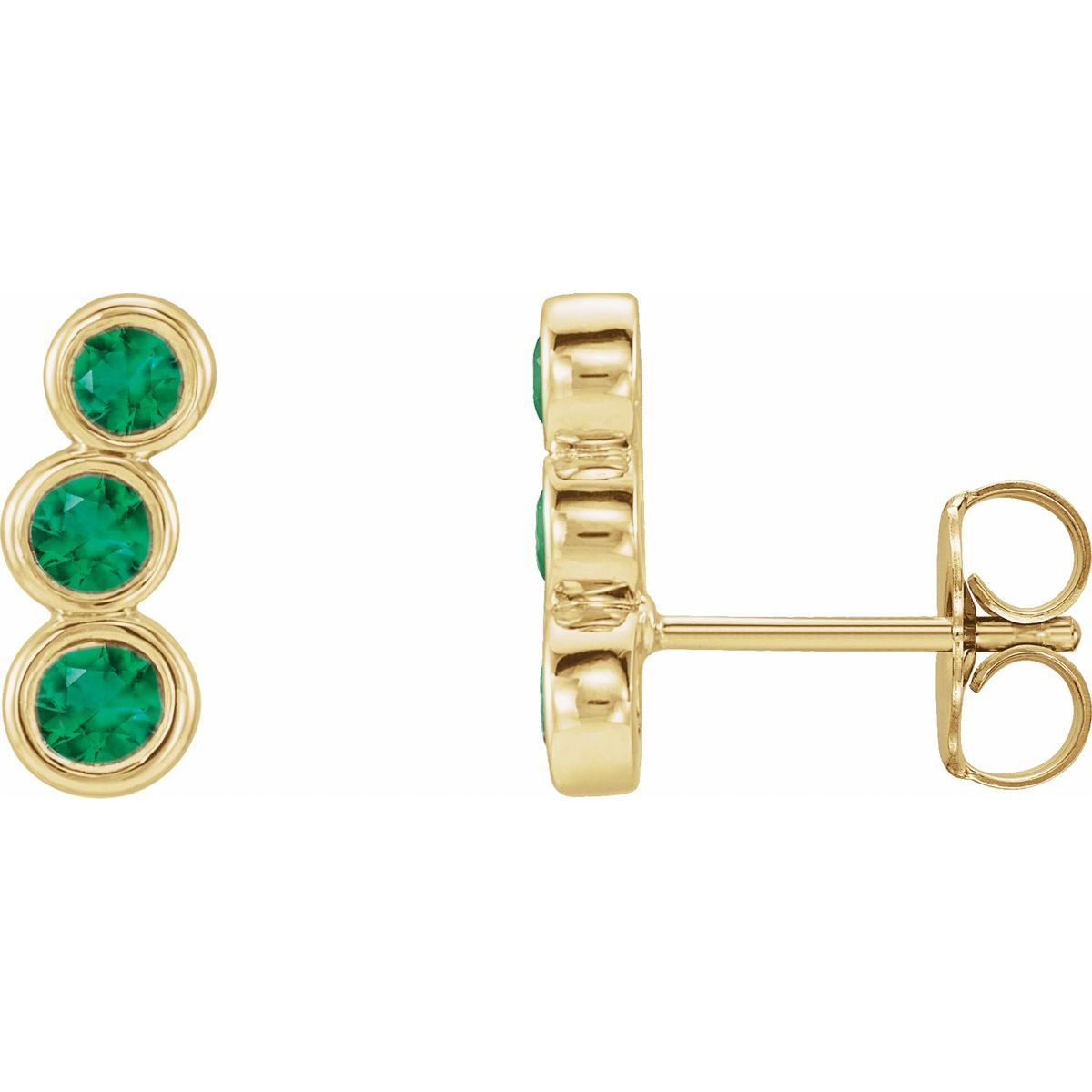 Natural Emerald Three-Stone Ear Climbers