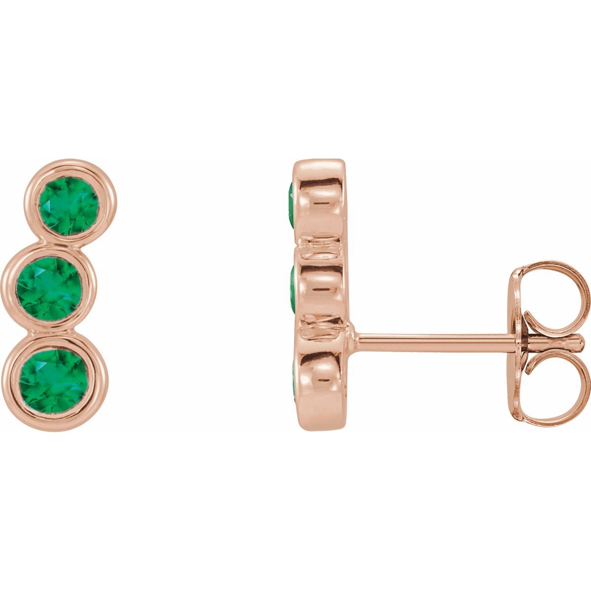 Natural Emerald Three-Stone Ear Climbers