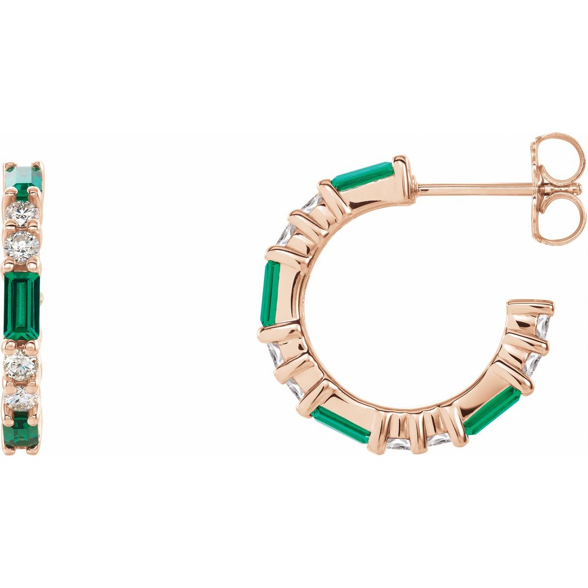 Natural Emerald Accented Hoop Earrings