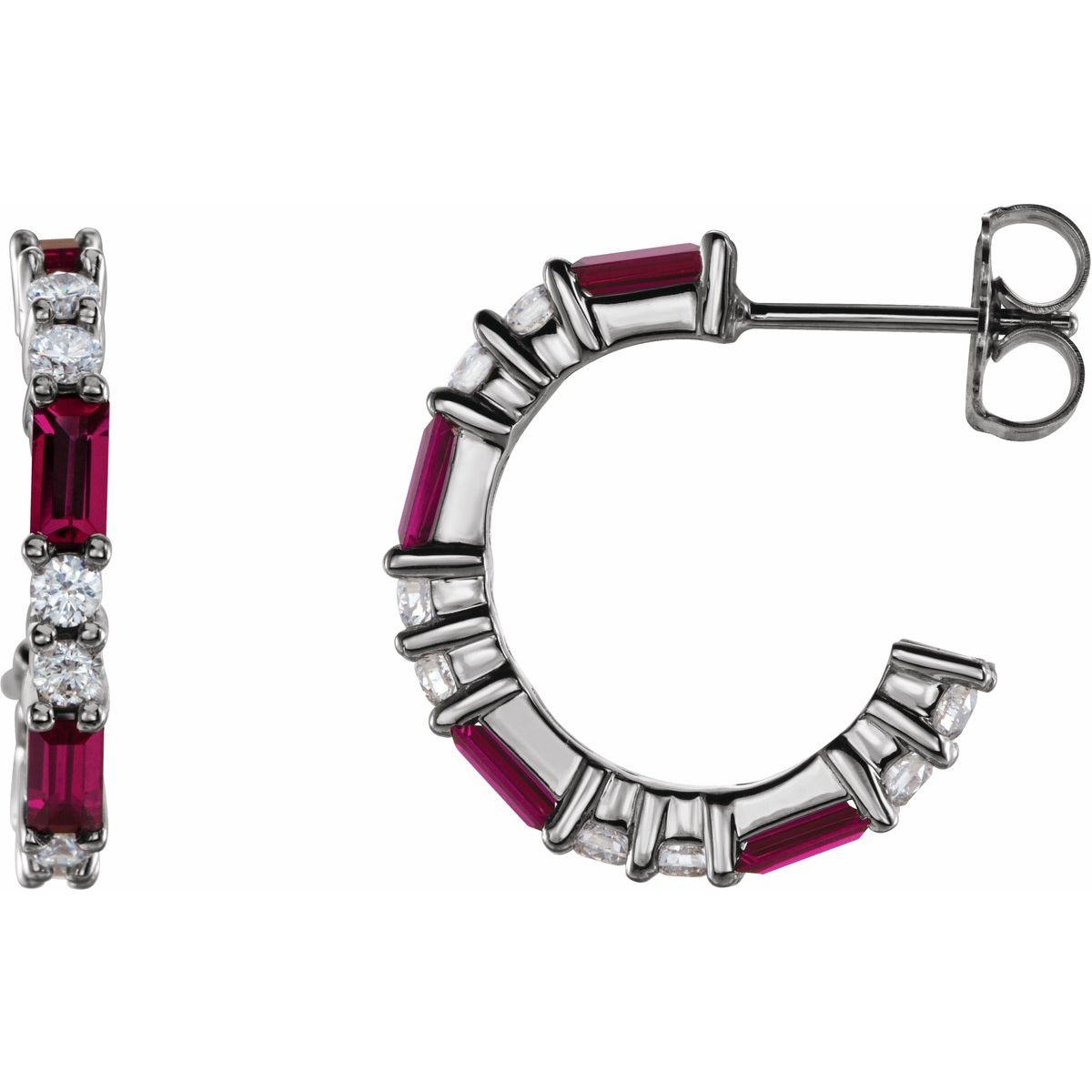 Natural Ruby Accented Hoop Earrings