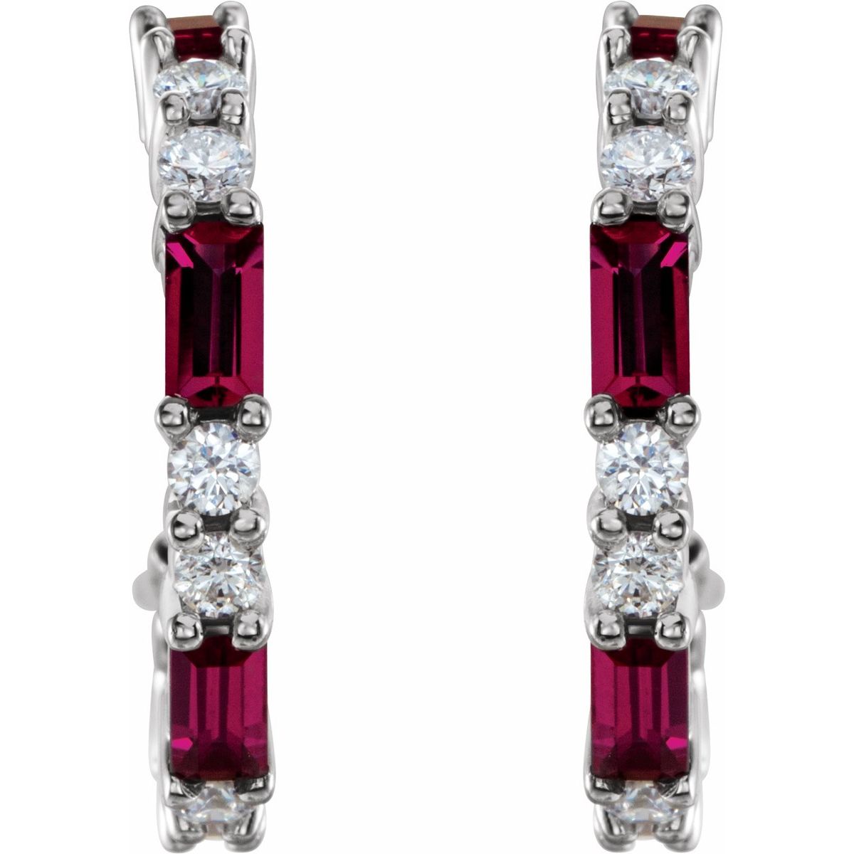 Natural Ruby Accented Hoop Earrings