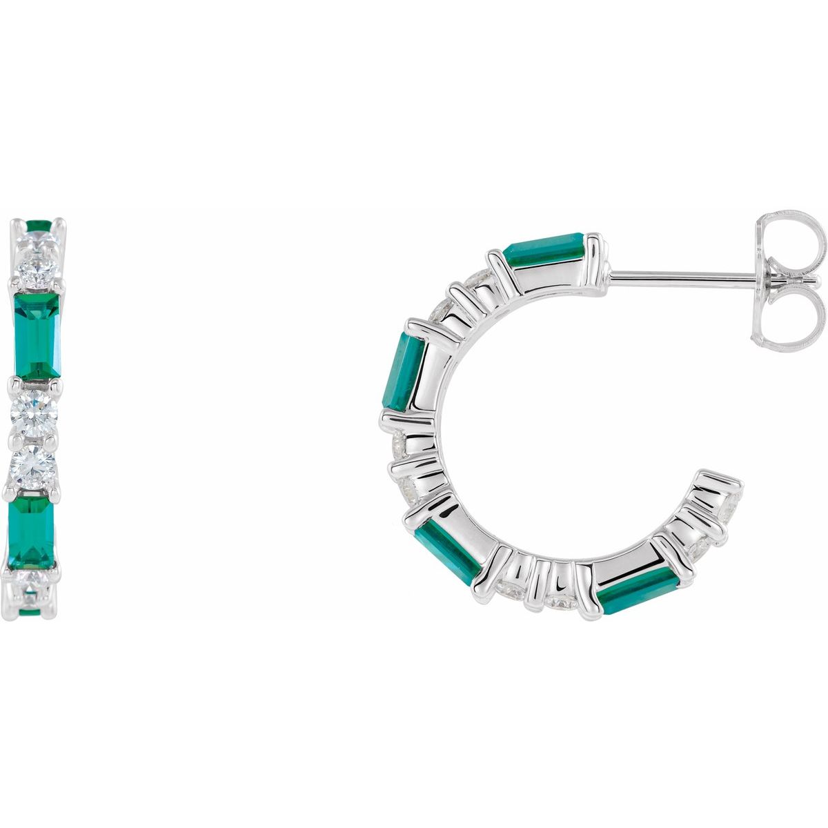 Natural Emerald Accented Hoop Earrings