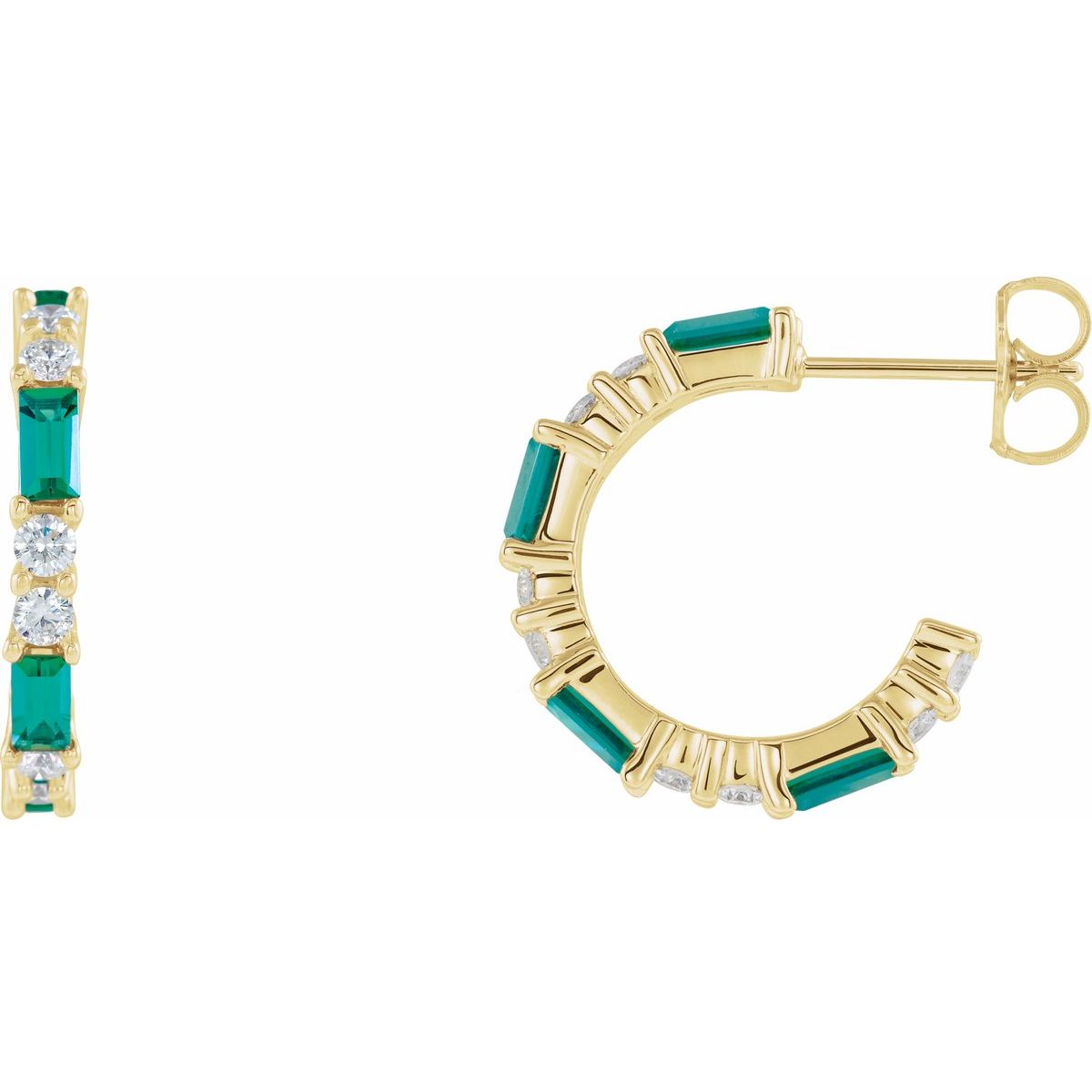 Natural Emerald Accented Hoop Earrings