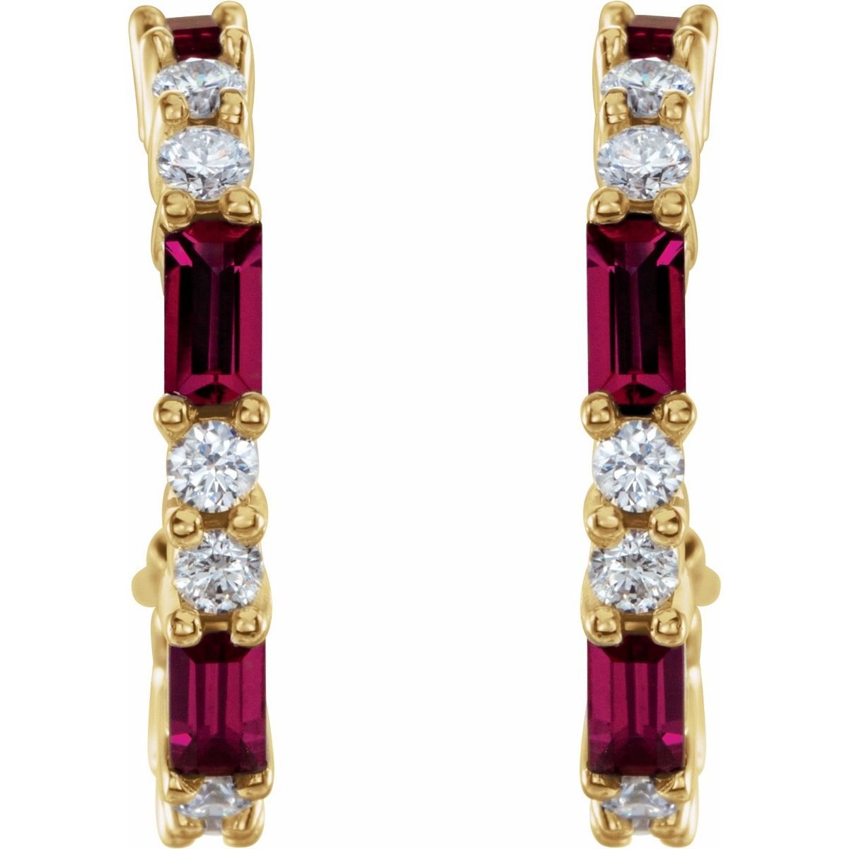 Natural Ruby Accented Hoop Earrings