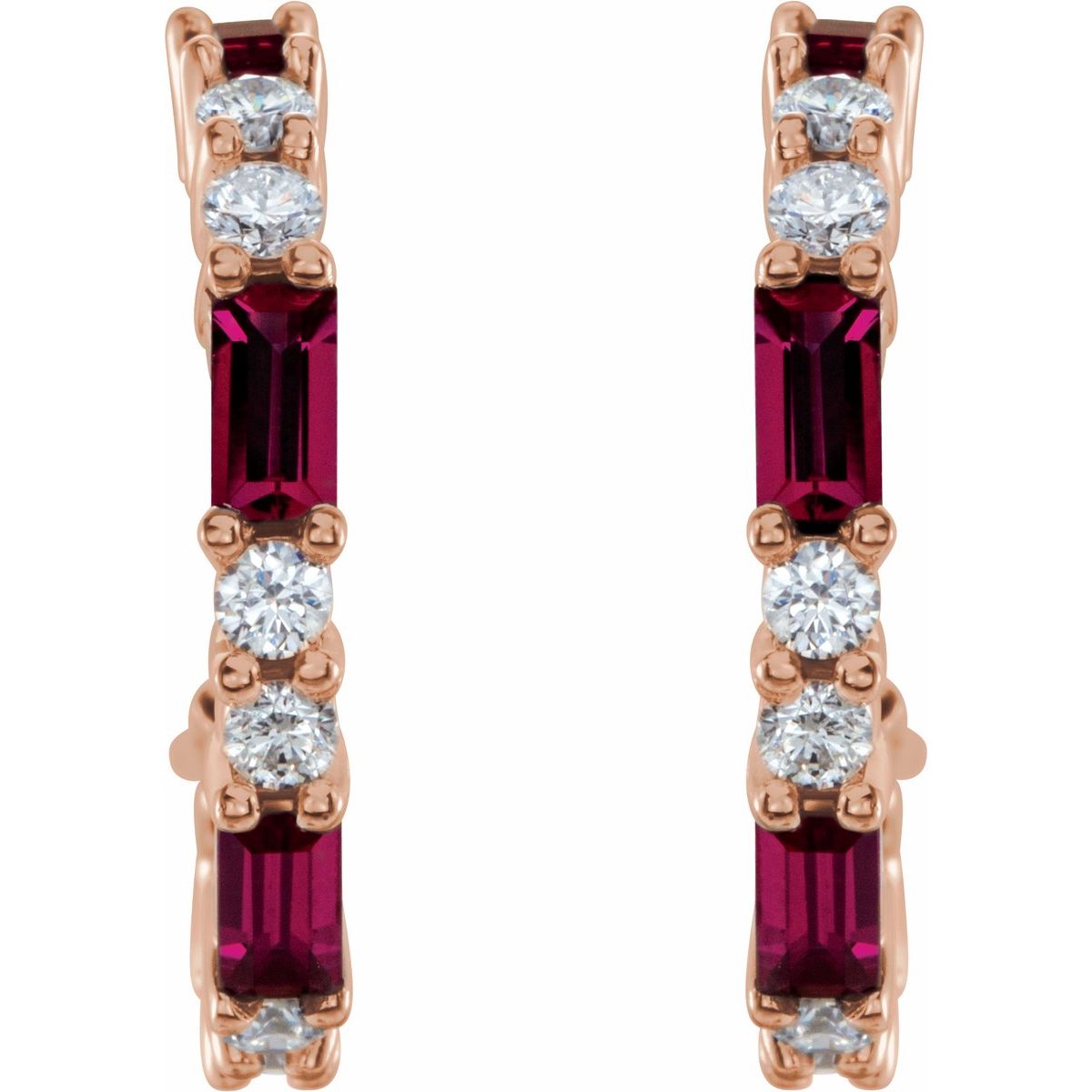 Natural Ruby Accented Hoop Earrings