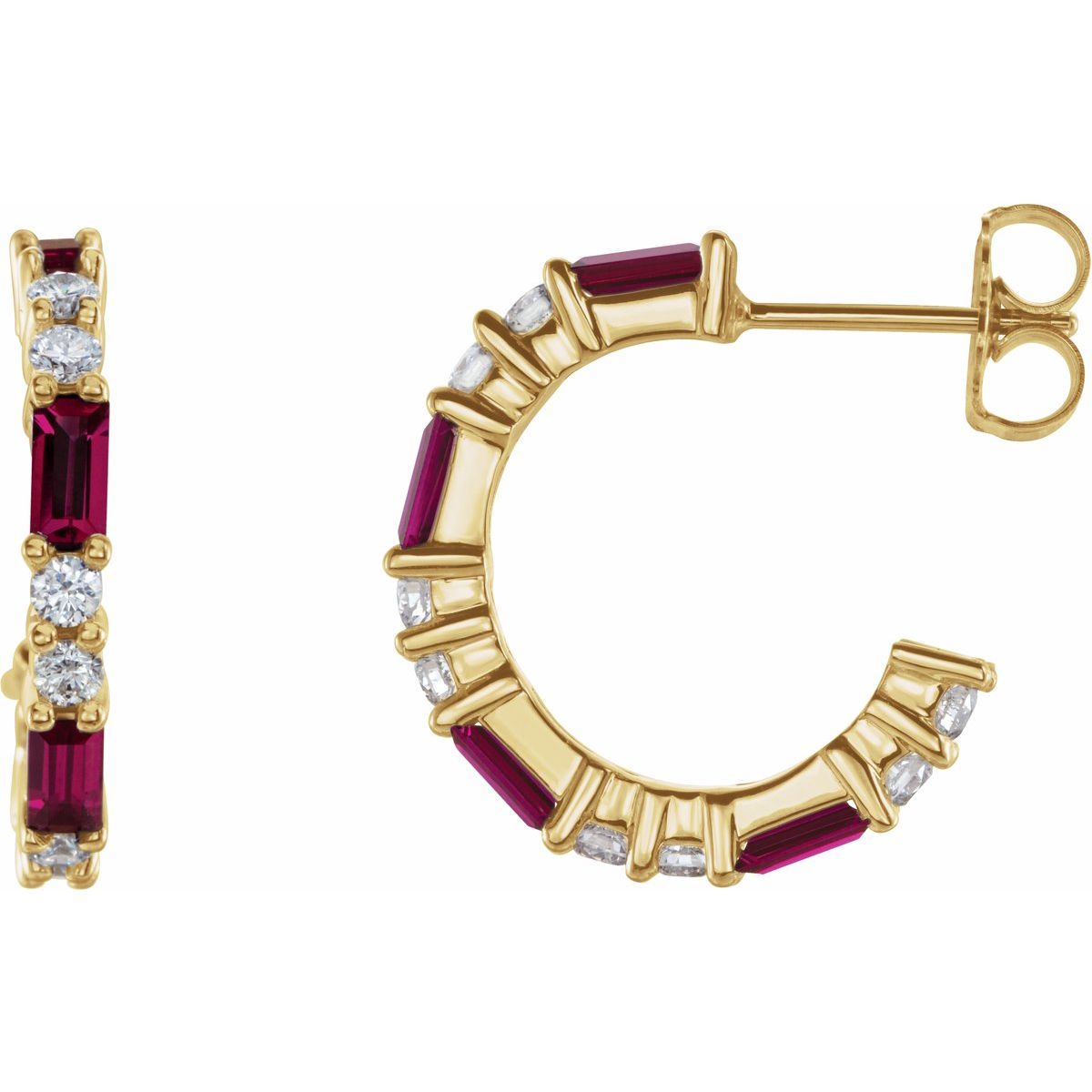 Natural Ruby Accented Hoop Earrings