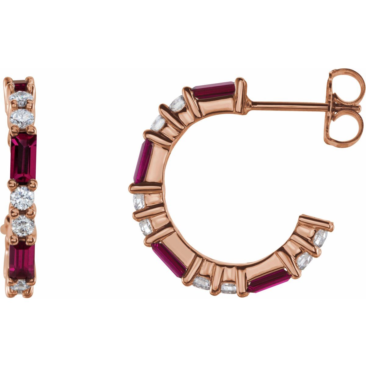 Natural Ruby Accented Hoop Earrings
