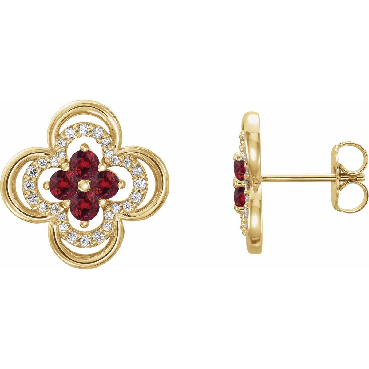 Natural Ruby Clover Earrings