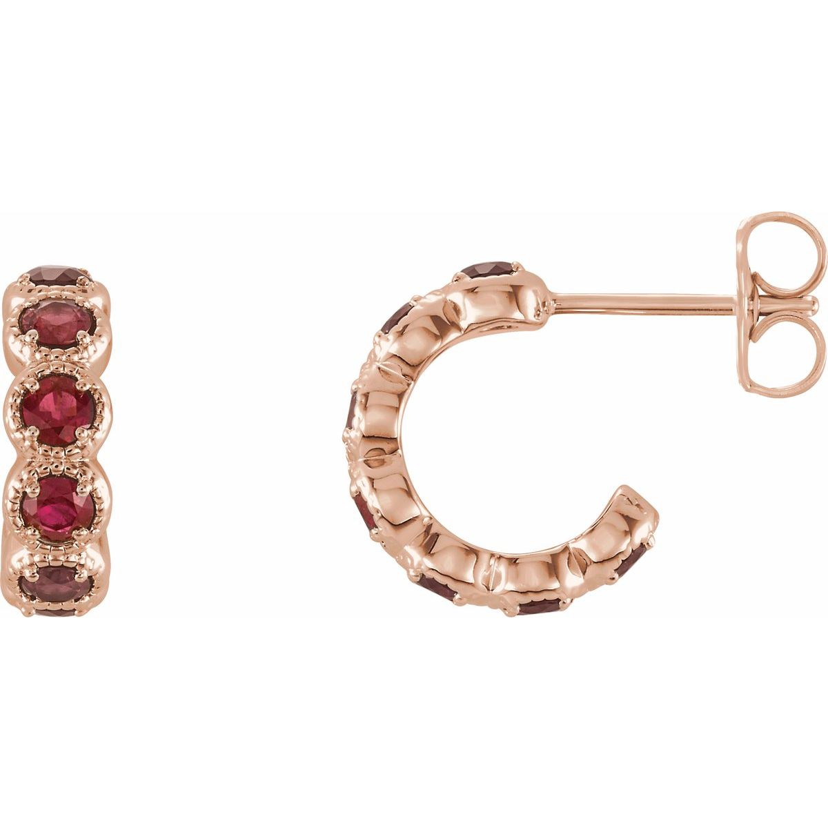Natural Ruby Accented Hoop Earrings