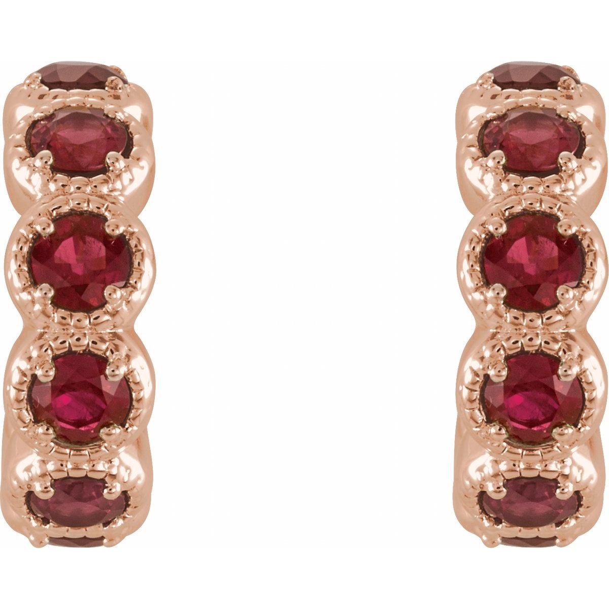 Lab Made Ruby Accented Hoop Earrings