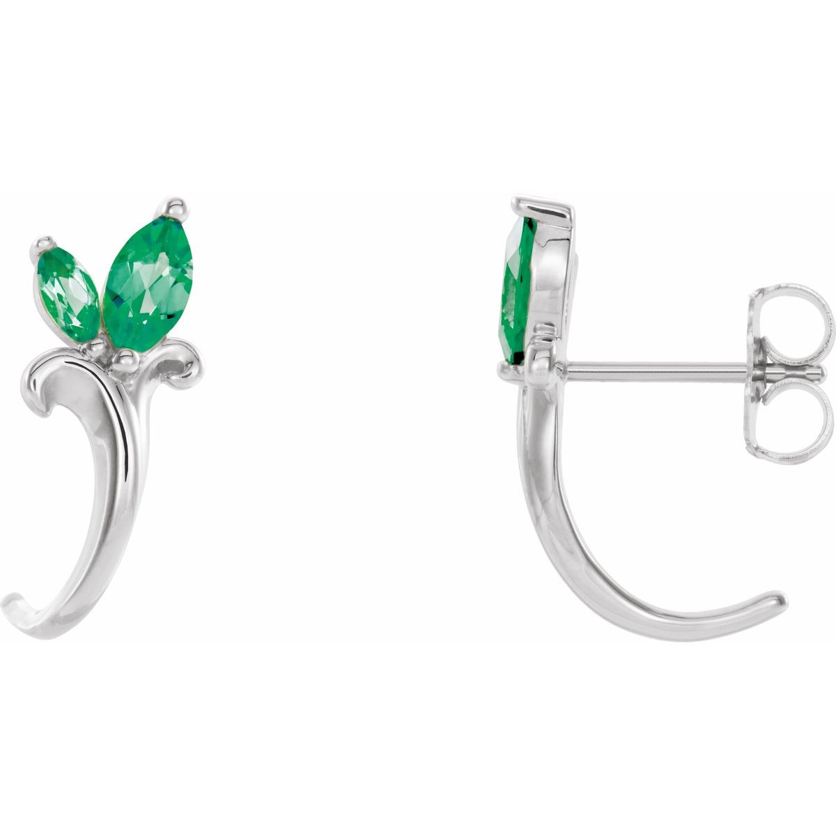 Lab Made Emerald Floral J-Hoop Earrings