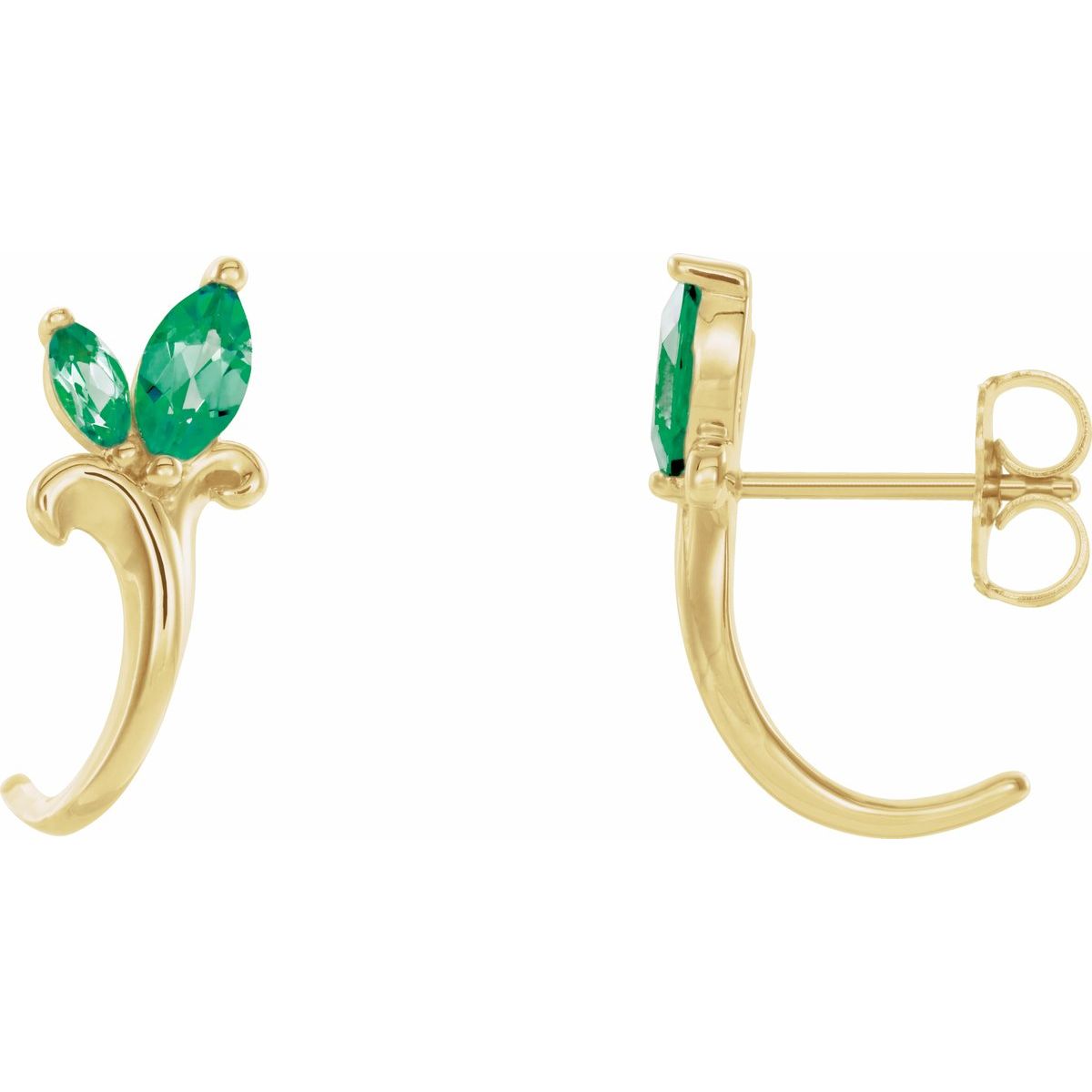 Lab Made Emerald Floral J-Hoop Earrings