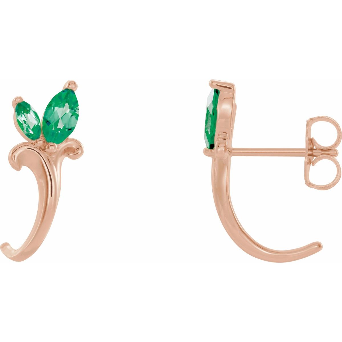 Lab Made Emerald Floral J-Hoop Earrings