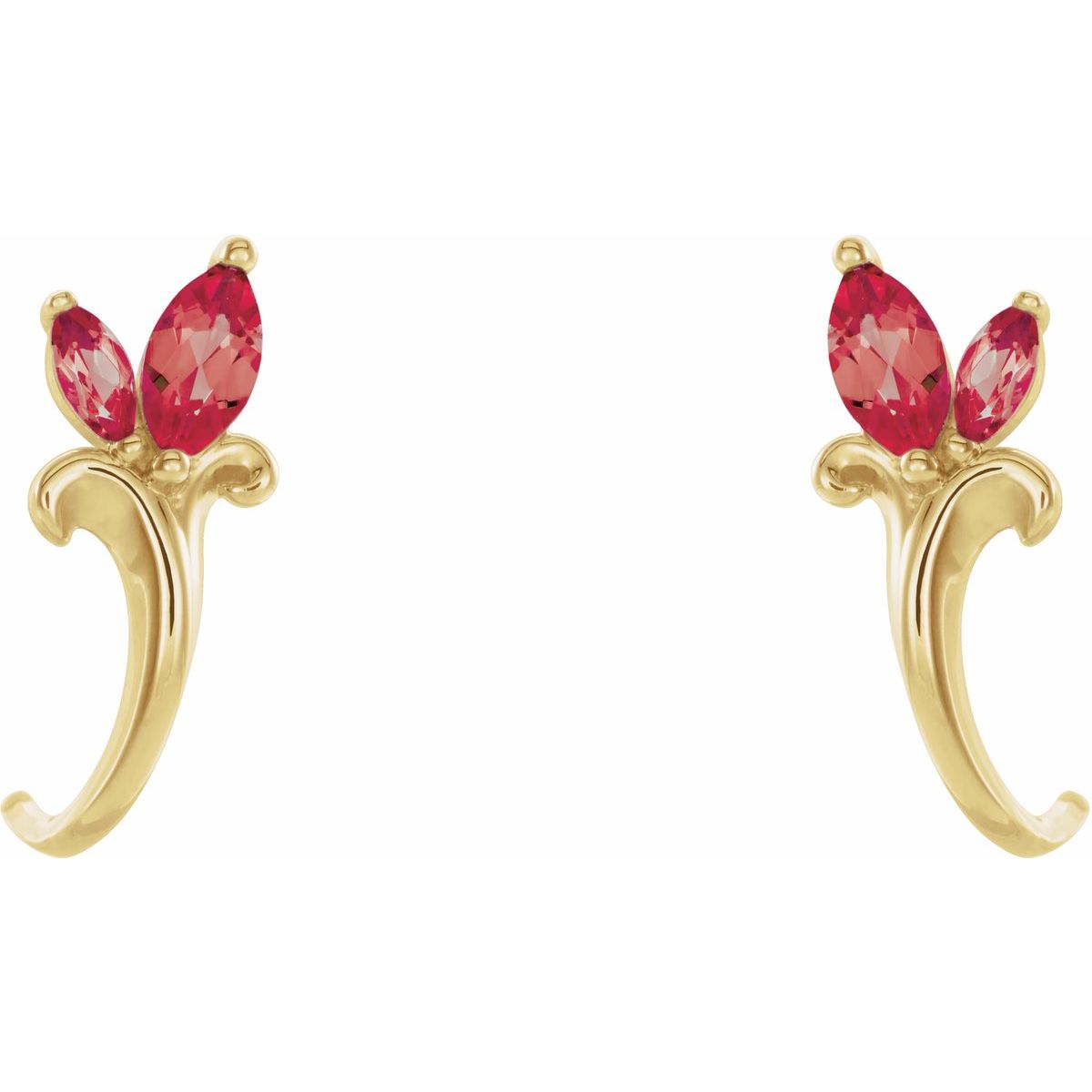 Natural Ruby Floral J-Hoop Earrings