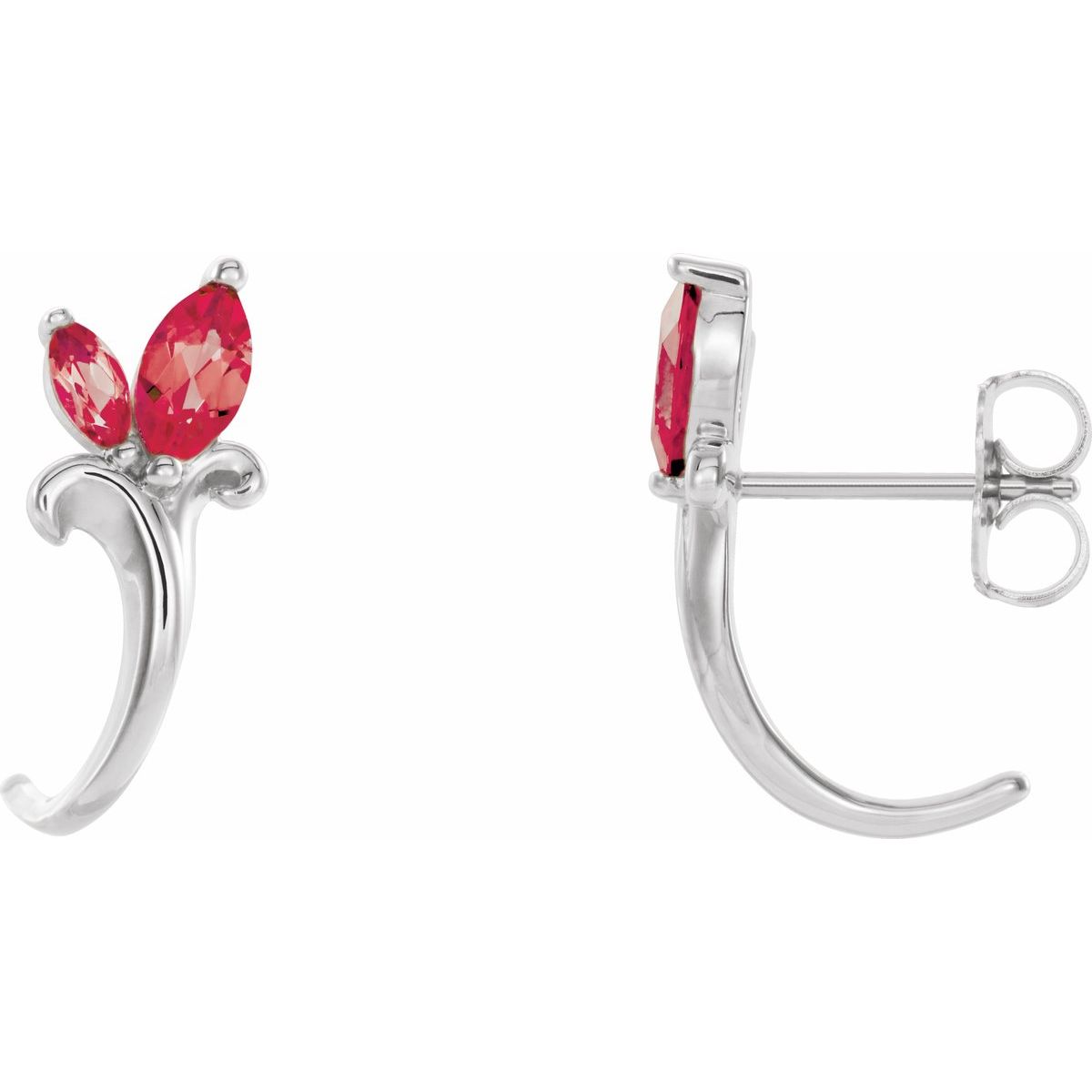 Natural Ruby Floral J-Hoop Earrings