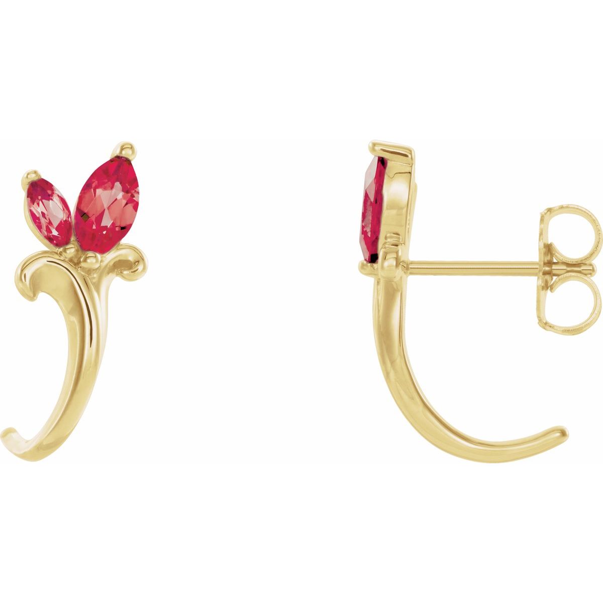Natural Ruby Floral J-Hoop Earrings