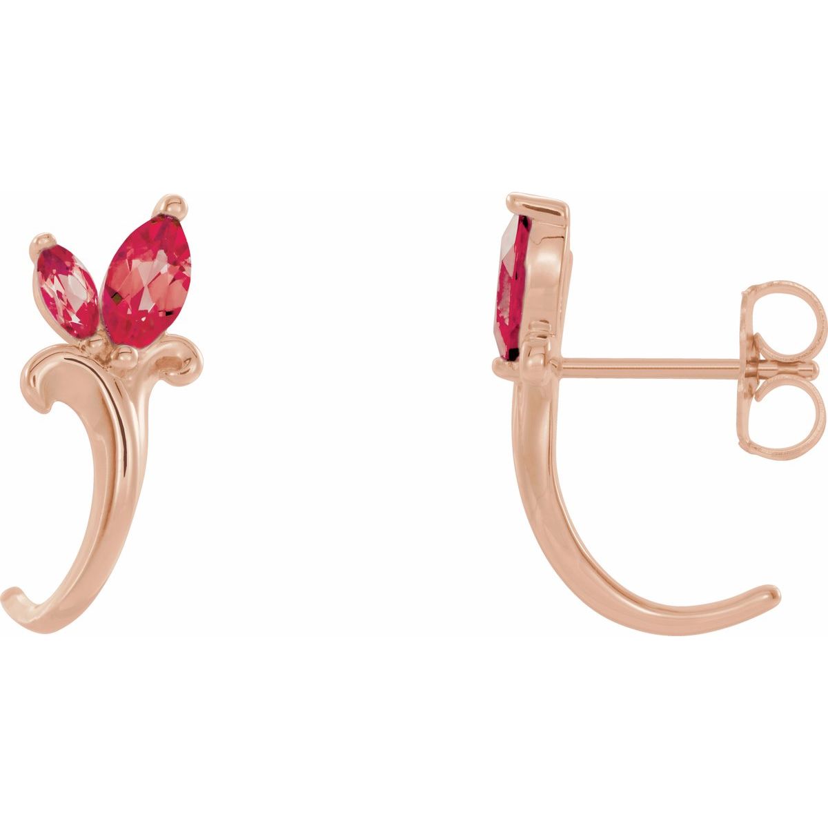 Natural Ruby Floral J-Hoop Earrings