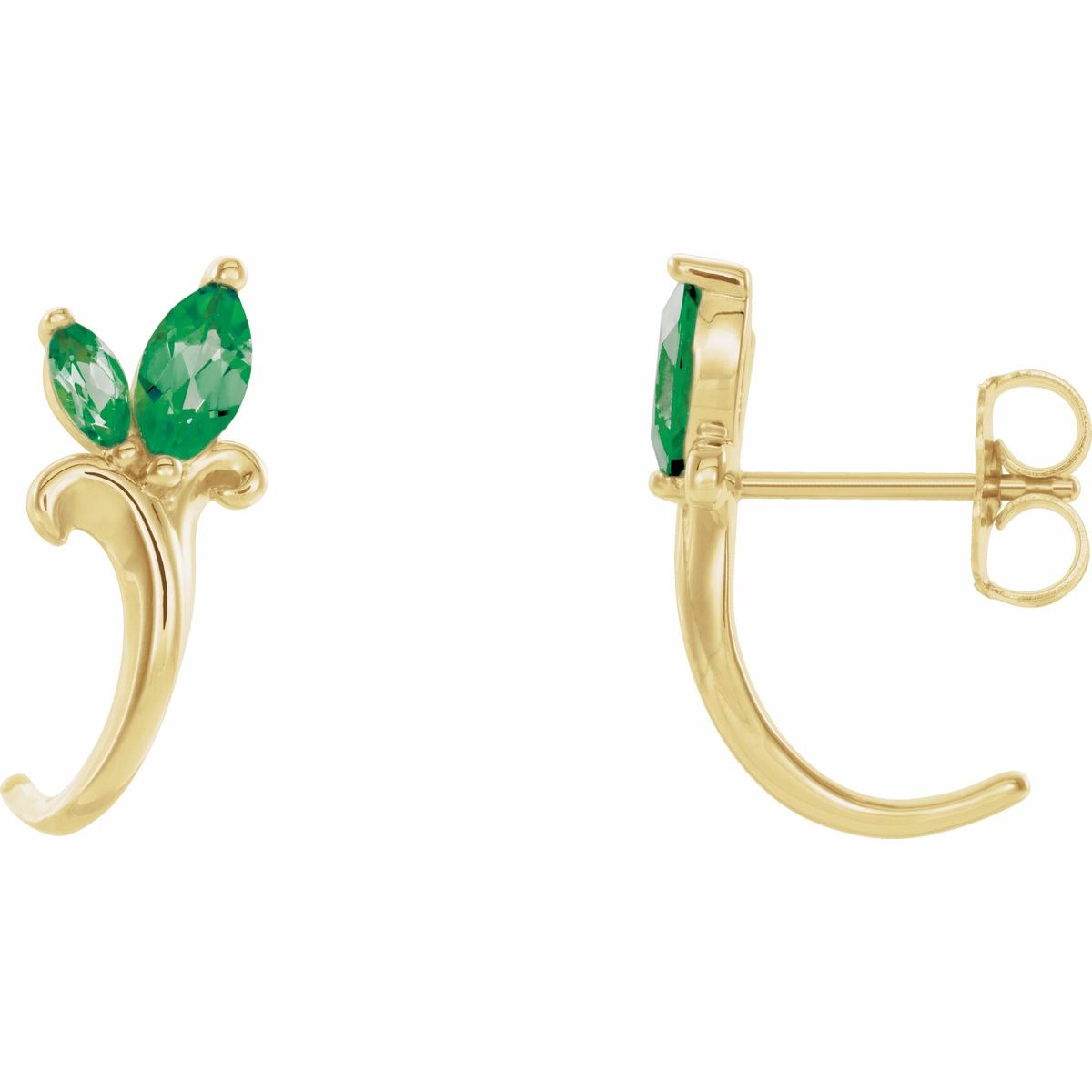 Lab Made Emerald Floral J-Hoop Earrings