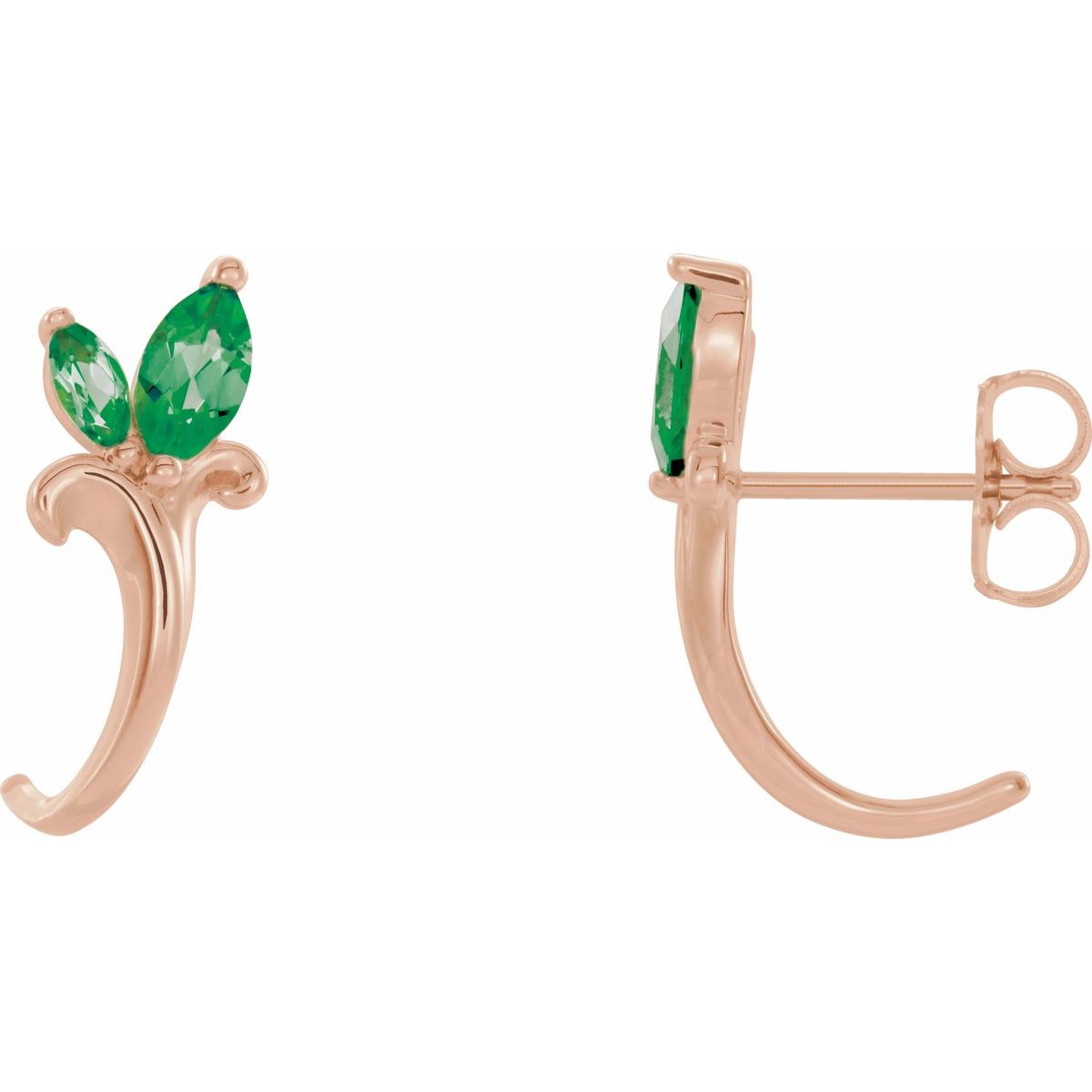 Lab Made Emerald Floral J-Hoop Earrings