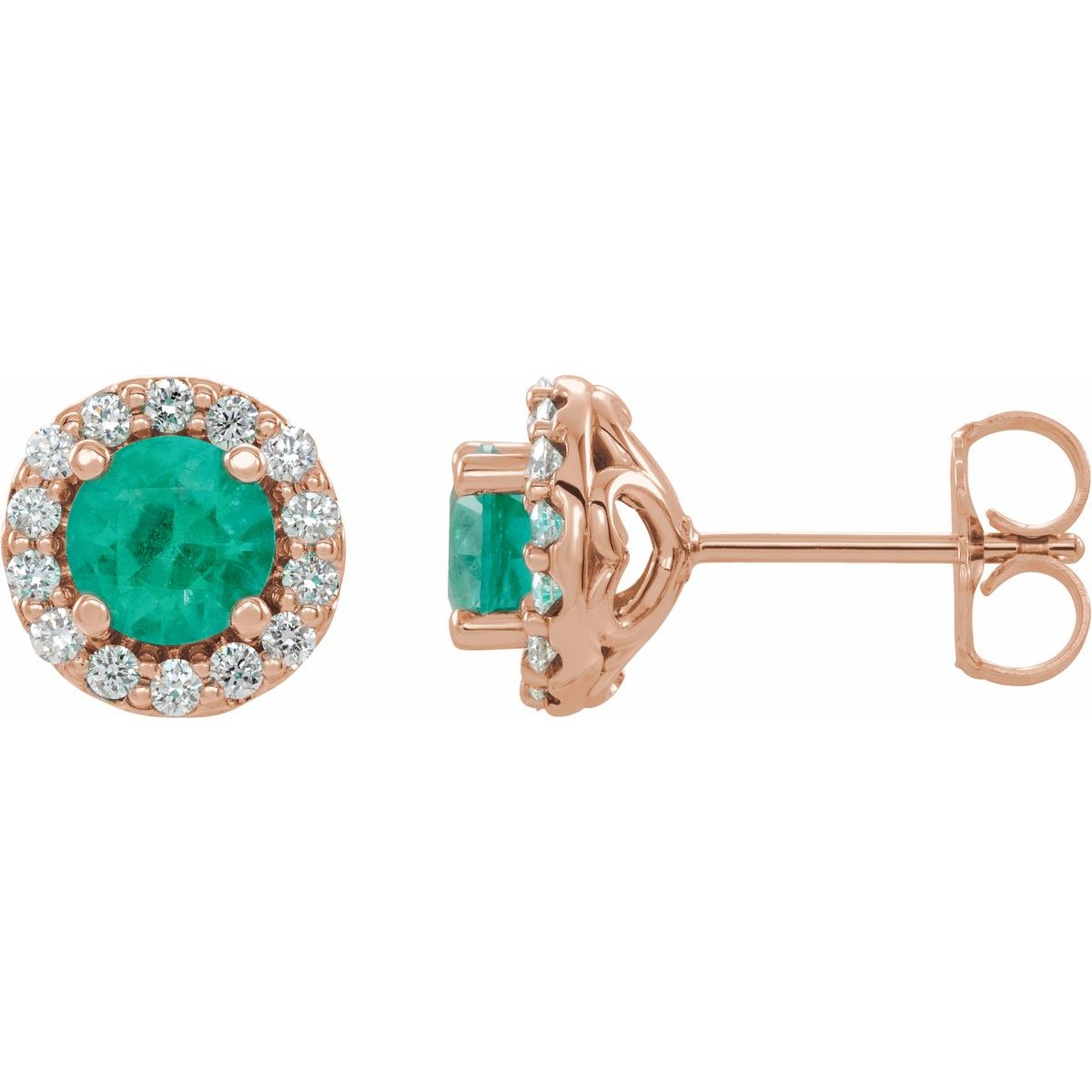 Natural Emerald Round 4-Prong Halo-Style Earrings