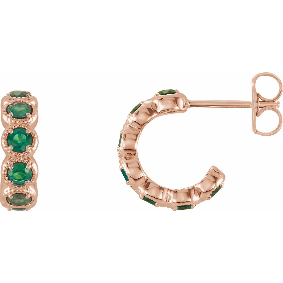 Natural Emerald Accented Hoop Earrings