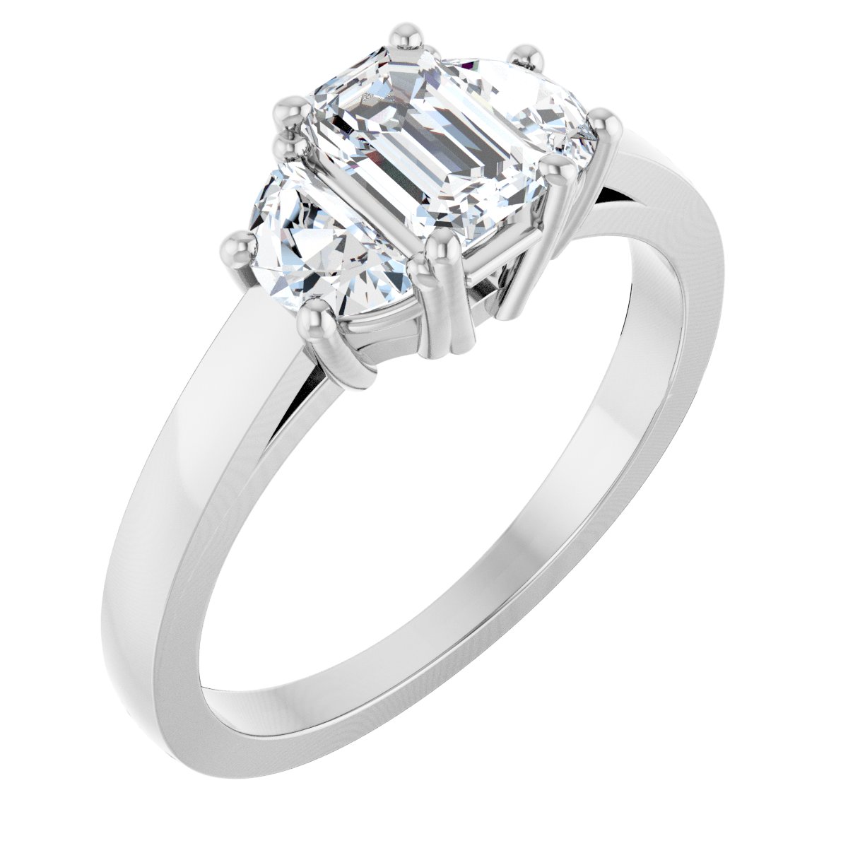 Natural Diamond Emerald Three-Stone Engagement Ring Semi-Mount - Platinum - Series 122104