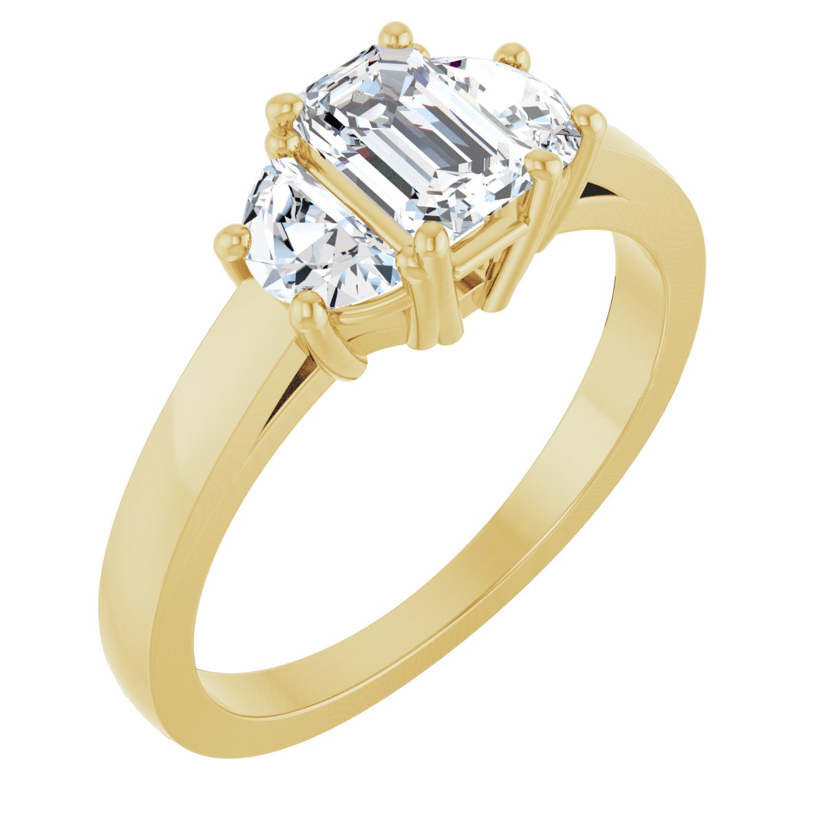 Natural Diamond Emerald Three-Stone Engagement Ring Semi-Mount - 14K Yellow Gold - Series 122104