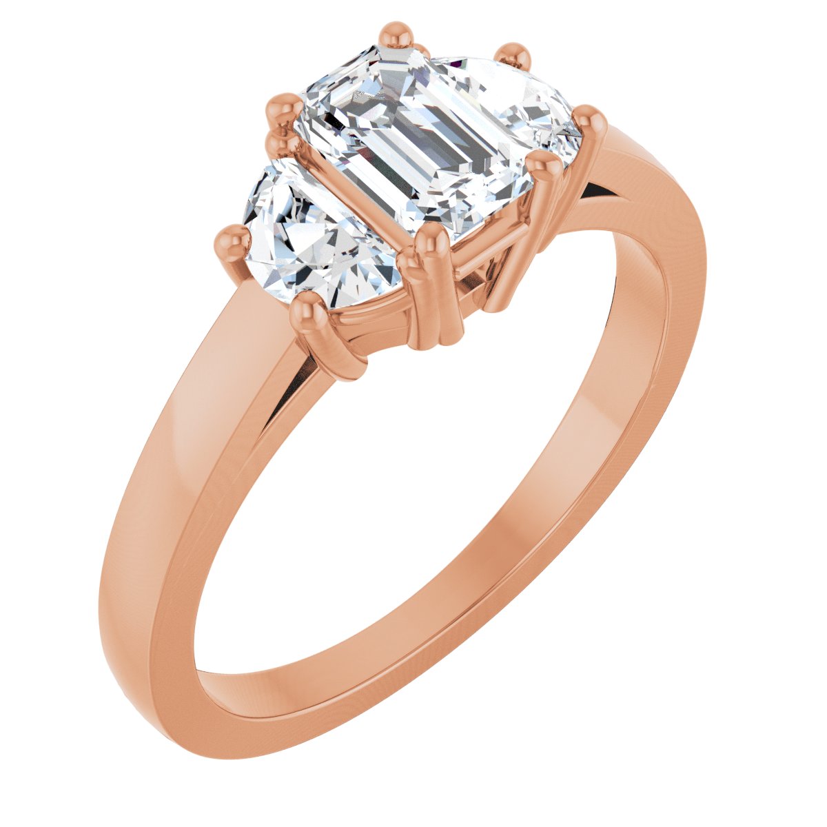 Natural Diamond Emerald Three-Stone Engagement Ring Semi-Mount - 14K Rose Gold - Series 122104