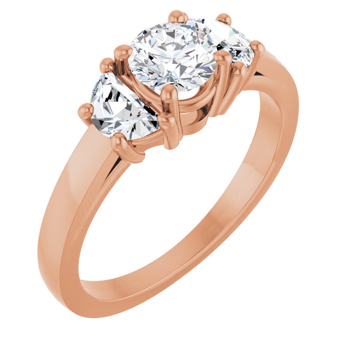 Natural Diamond Round Three-Stone Engagement Ring Semi-Mount - 14K Rose Gold - Series 122104