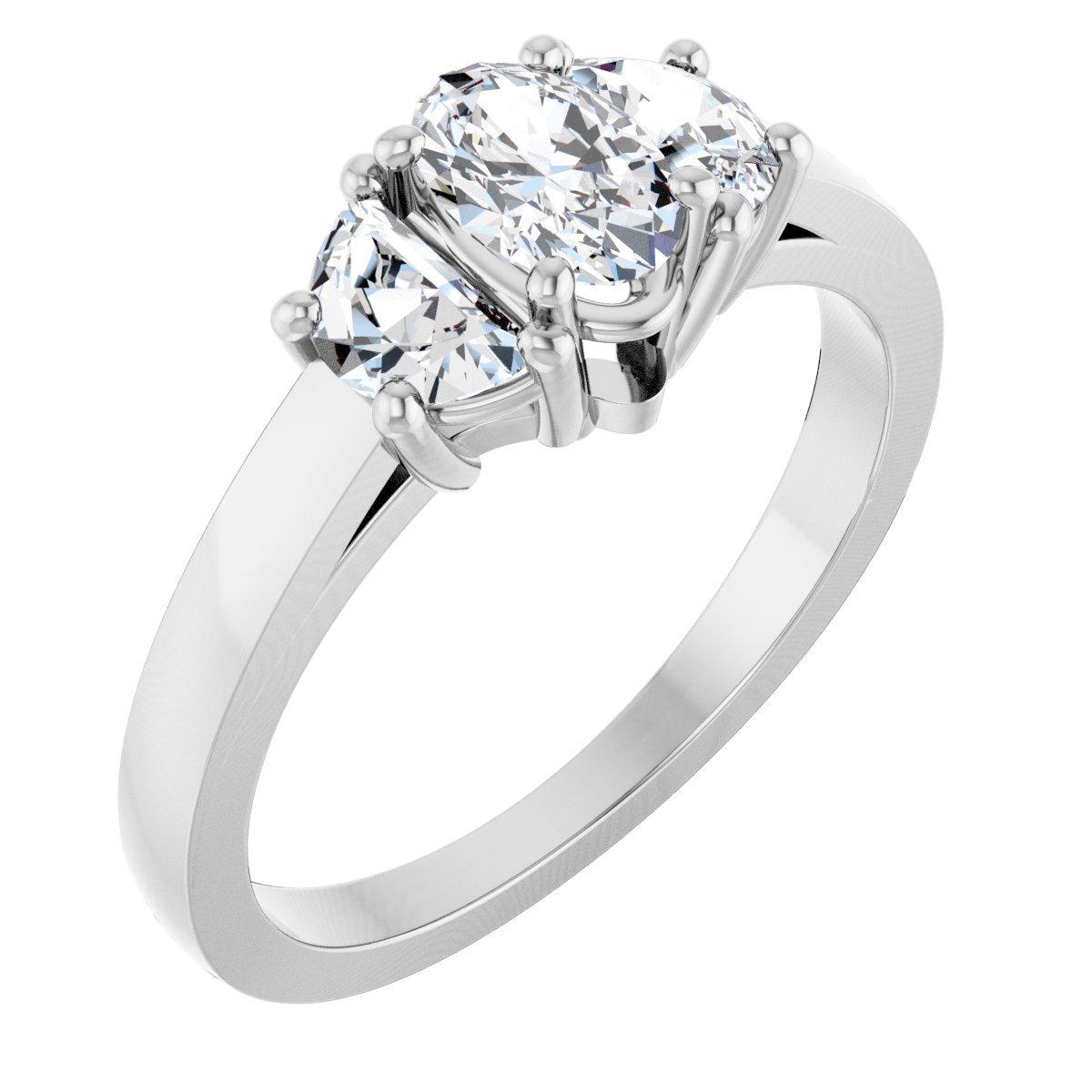 Natural Diamond Oval Three-Stone Engagement Ring Semi-Mount - Platinum - Series 122104