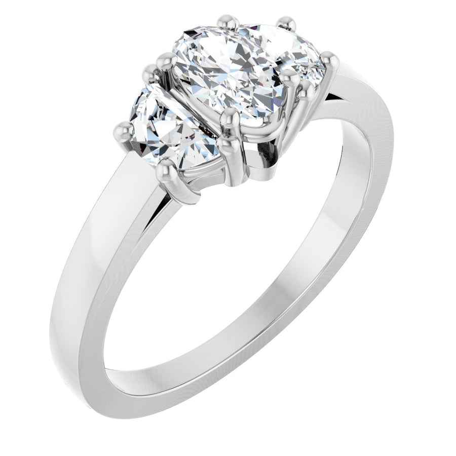 Natural Diamond Oval Three-Stone Engagement Ring Semi-Mount - Platinum - Series 122104