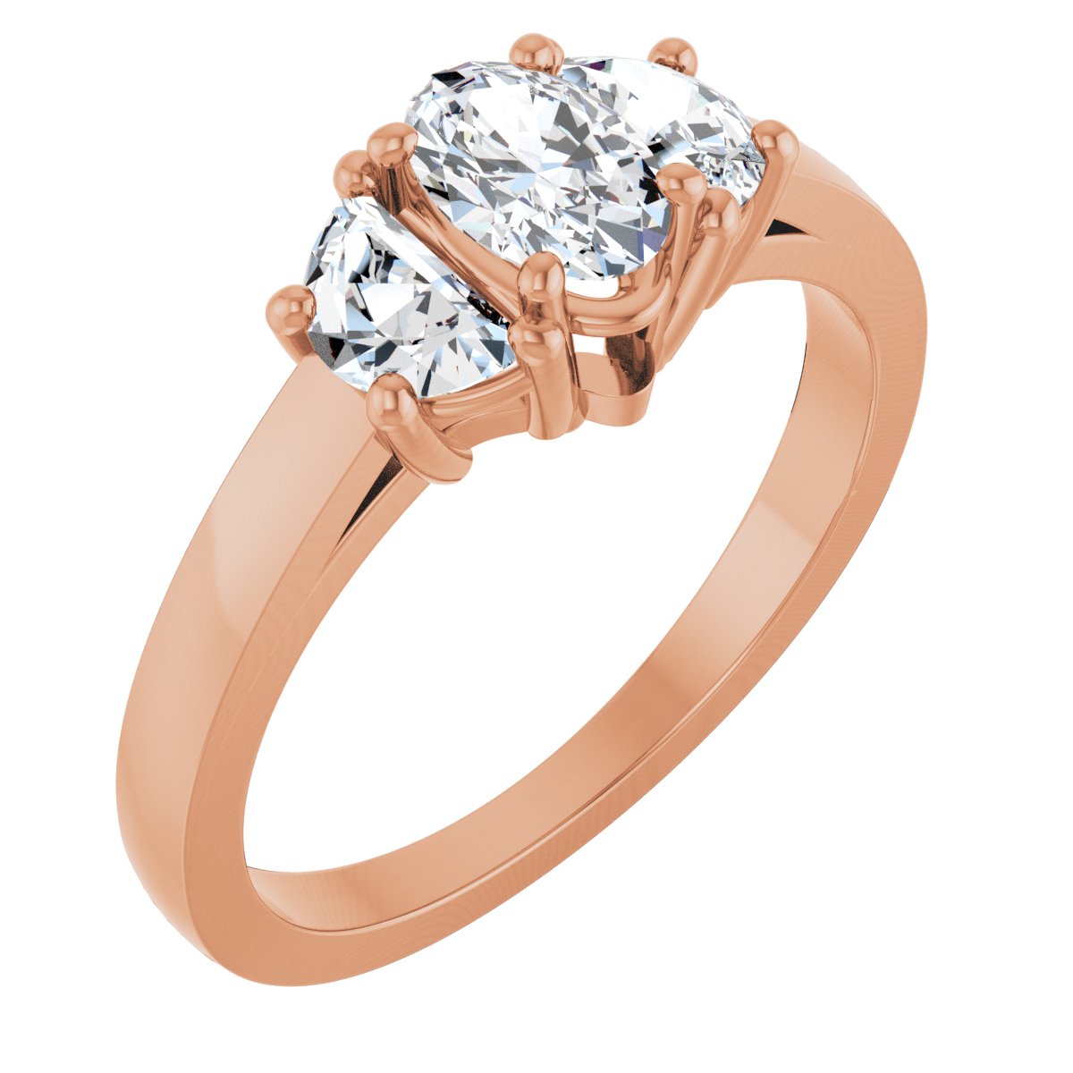 Natural Diamond Oval Three-Stone Engagement Ring Semi-Mount - 14K Rose Gold - Series 122104