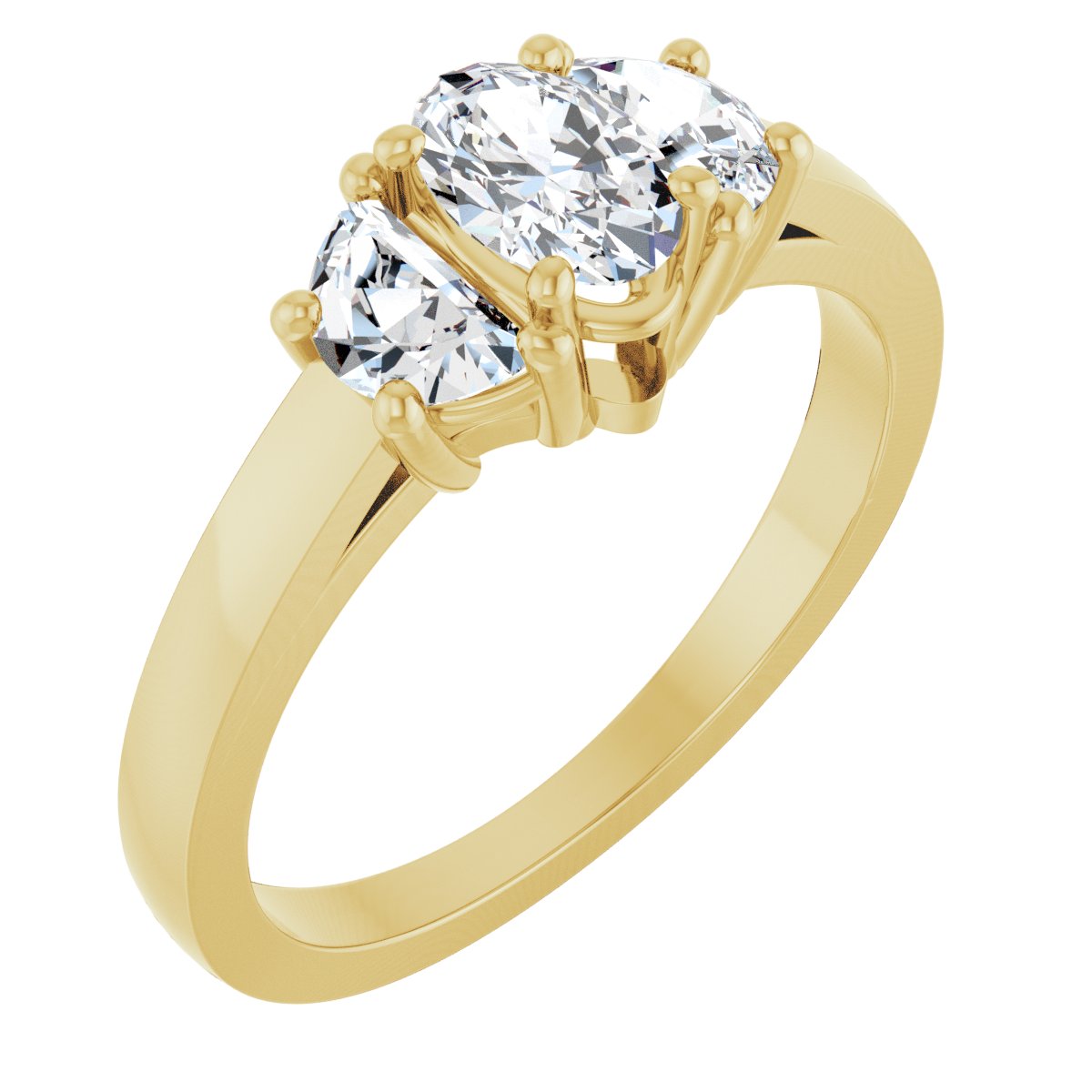 Natural Diamond Oval Three-Stone Engagement Ring Semi-Mount - 14K Yellow Gold - Series 122104