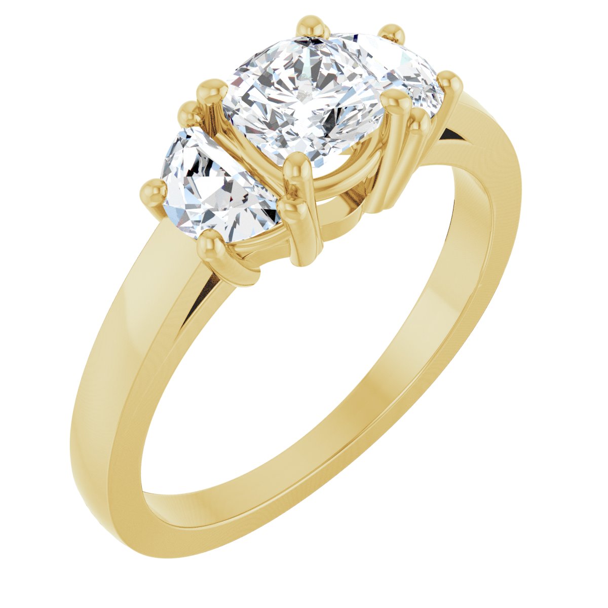 Natural Diamond Cushion Three-Stone Engagement Ring Semi-Mount - 14K Yellow Gold - Series 122104