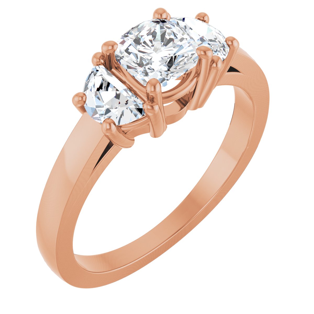 Natural Diamond Cushion Three-Stone Engagement Ring Semi-Mount - 14K Rose Gold - Series 122104
