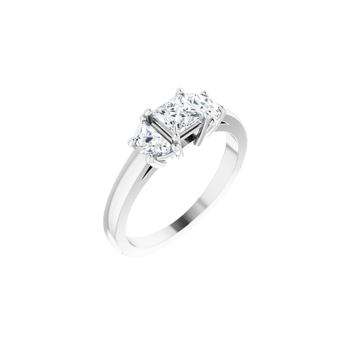 Natural Diamond Square Three-Stone Engagement Ring Semi-Mount - Platinum - Series 122104