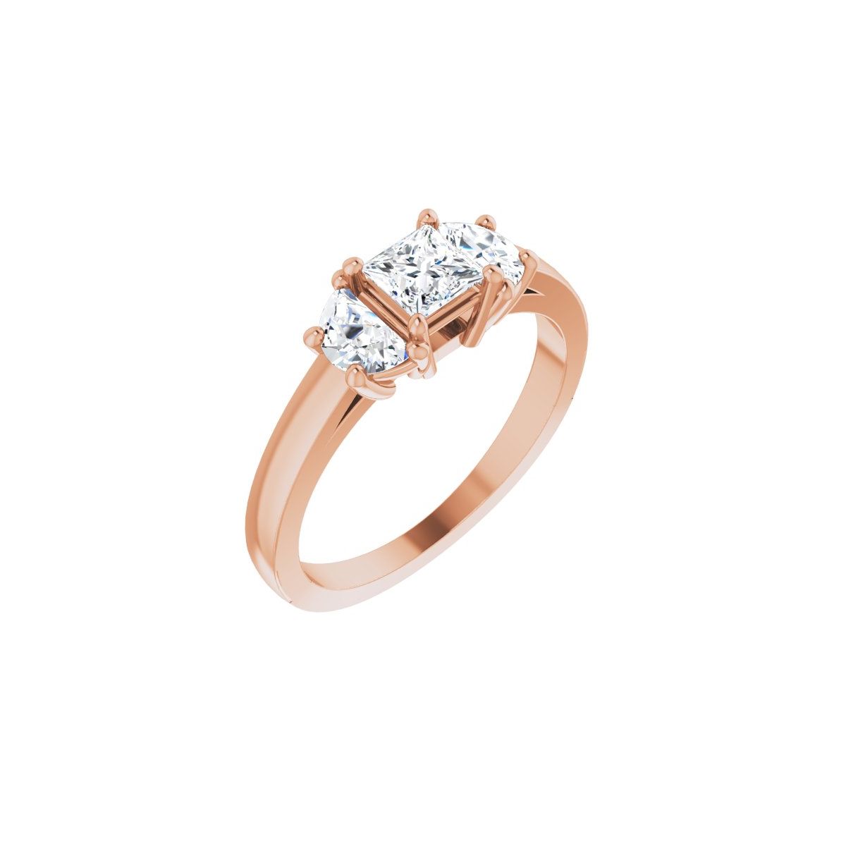 Natural Diamond Square Three-Stone Engagement Ring Semi-Mount - 14K Rose Gold - Series 122104