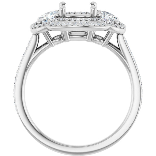 Cushion Three-Stone Halo-Style Engagement Ring Semi-Mount - gallery - Series 122367