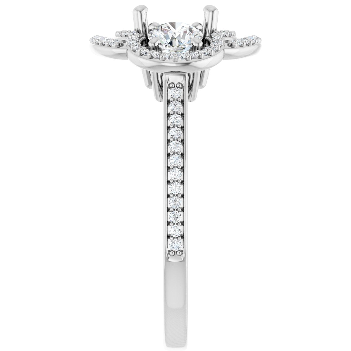 Cushion Three-Stone Halo-Style Engagement Ring Semi-Mount - gallery - Series 122367