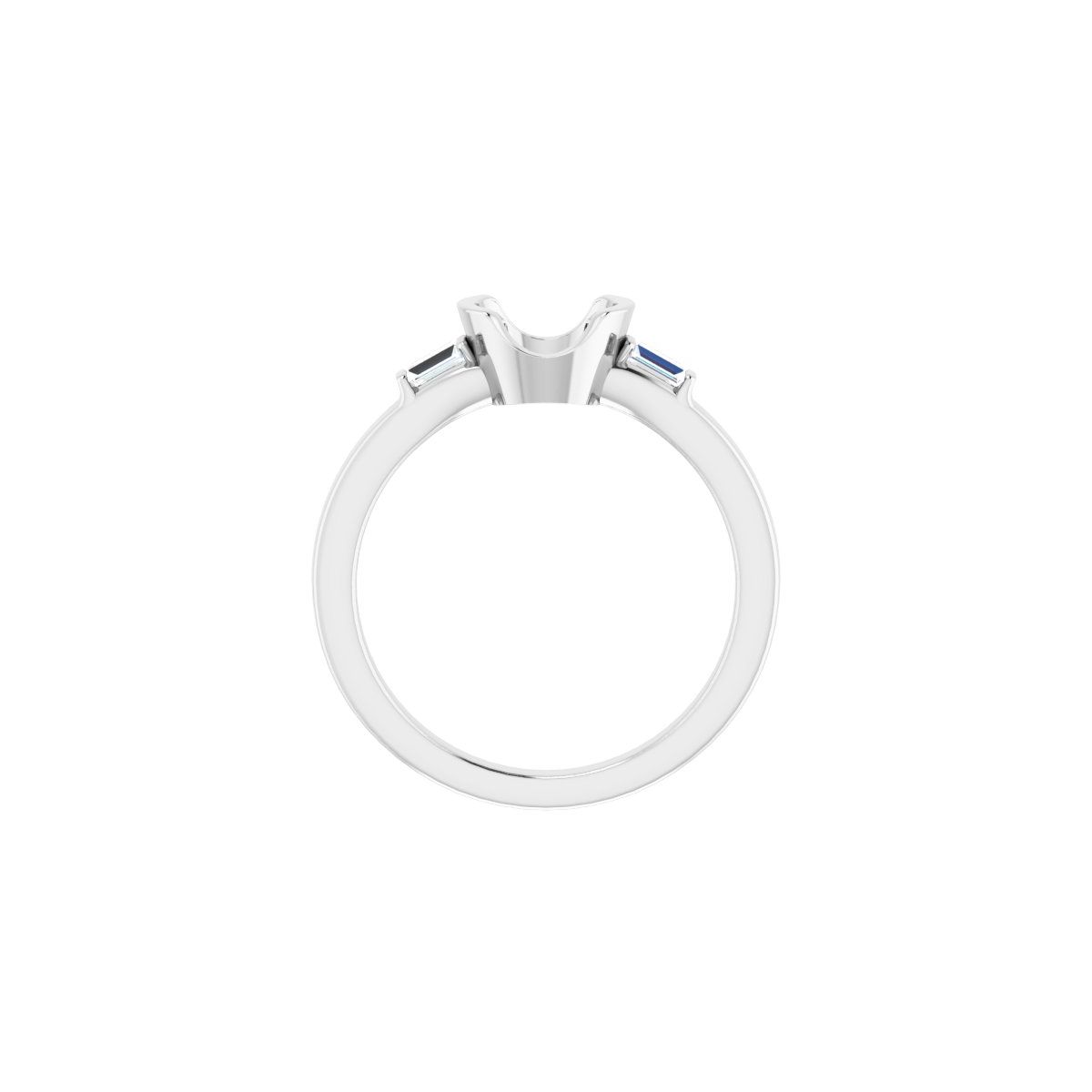 Round Half-Bezel Baguette Accented Engagement Ring Semi-Mount - gallery - Series 122456