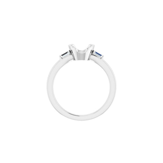Round Half-Bezel Baguette Accented Engagement Ring Semi-Mount - gallery - Series 122456