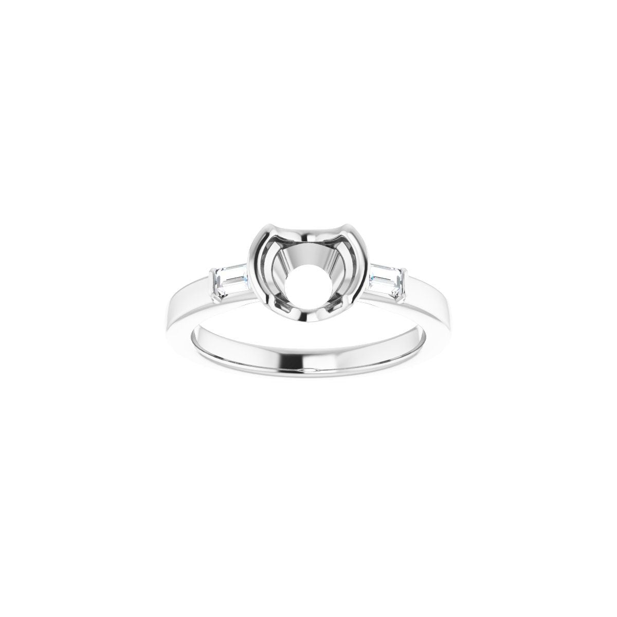 Round Half-Bezel Baguette Accented Engagement Ring Semi-Mount - gallery - Series 122456