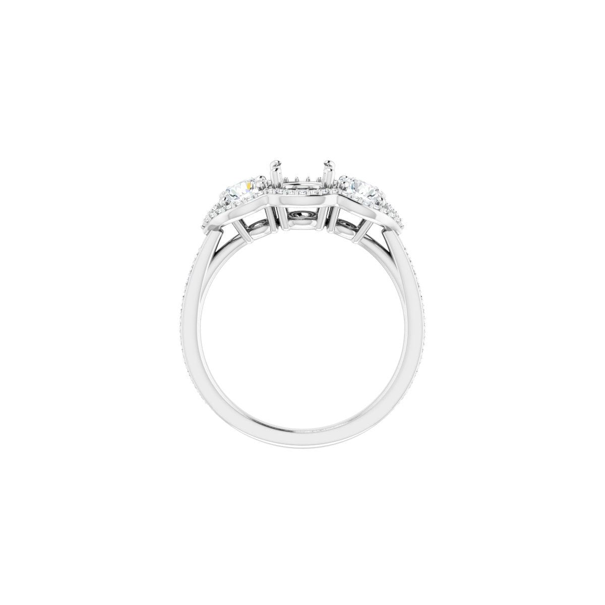 Round Three-Stone Halo-Style Engagement Ring Semi-Mount - gallery - Series 122324
