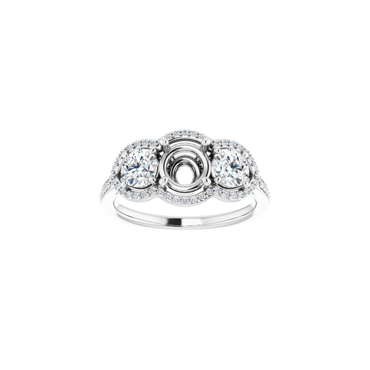 Round Three-Stone Halo-Style Engagement Ring Semi-Mount - gallery - Series 122324