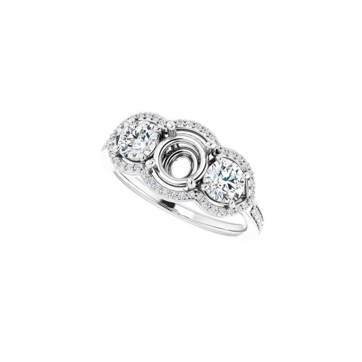 Round Three-Stone Halo-Style Engagement Ring Semi-Mount - gallery - Series 122324