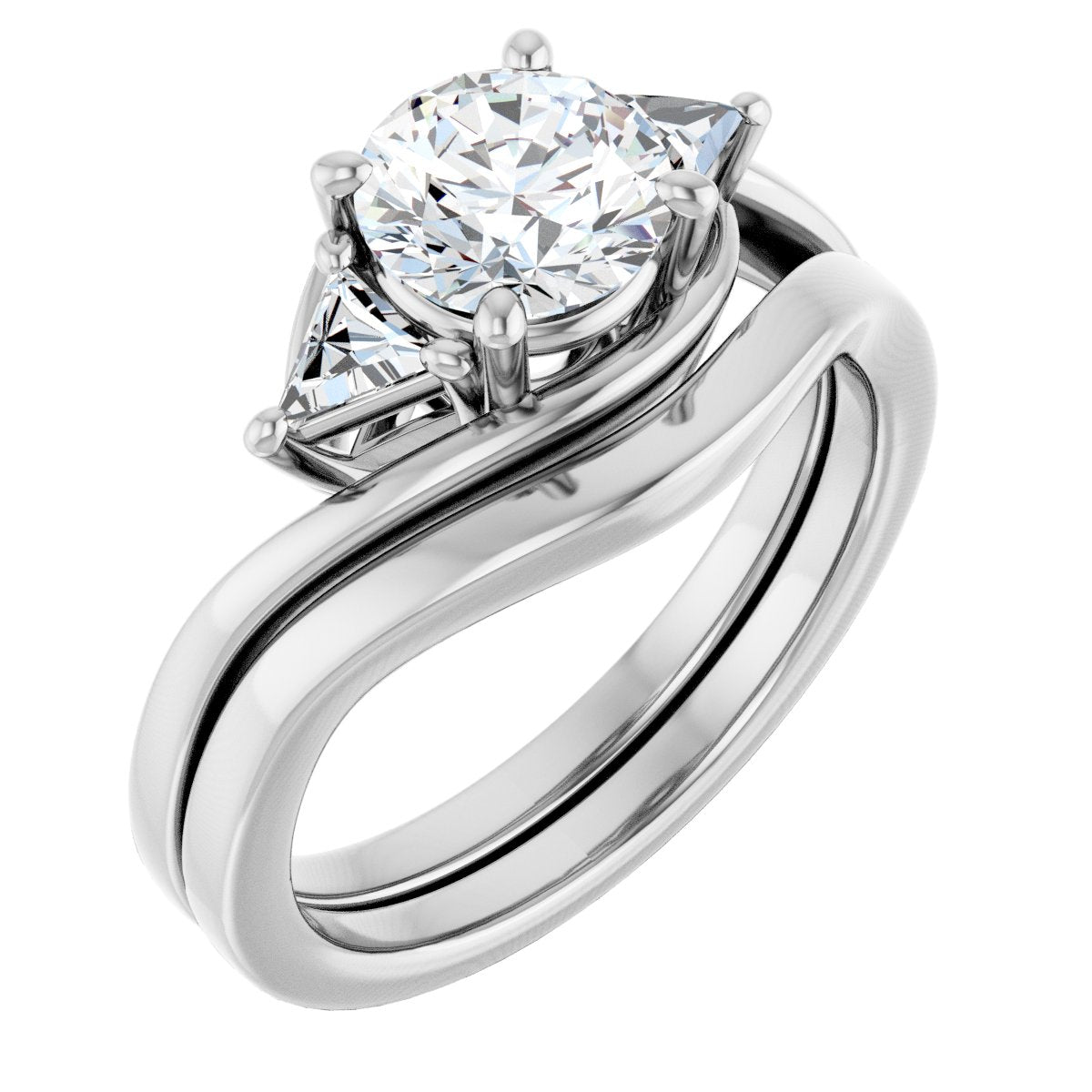 Round Three-Stone Bypass Engagement Ring Semi-Mount - gallery - Series 122672